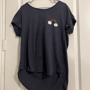 LC Lauren Conrad T-Shirt Scoop Neck Short Sleeve Rainbow and Clouds Grey